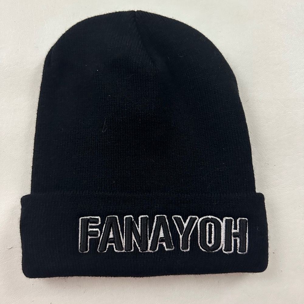 NEW FANAYOH Logo Knit Cuffed Black Beanie Hat One Size
